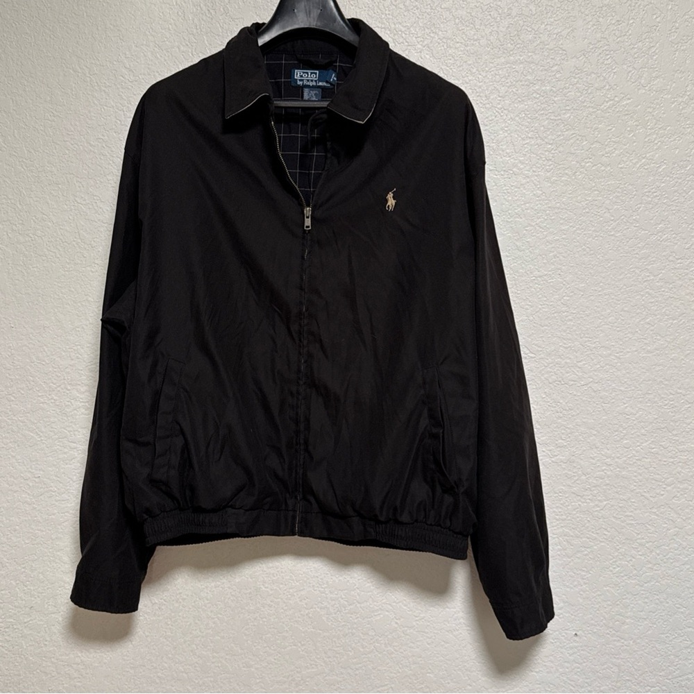 Polo by Ralph Lauren XL Jacket Black Zipper Front Pony Logo Brushed Cotton